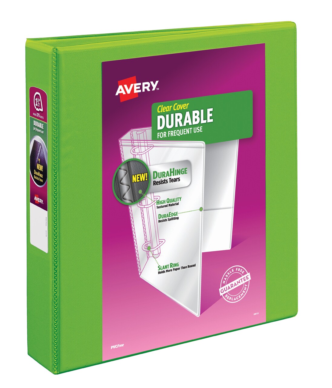 Avery Durable View 3 Ring Binder, 1.5" Slant Rings, 1 Chartreuse Binder (17835)